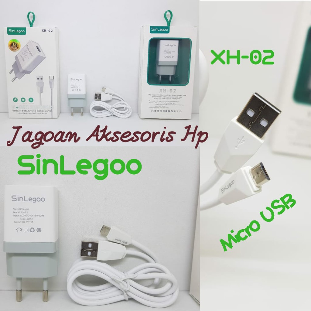 Travel Charger Micro USB XH-02 SINLEGOO 1A plus Kabel Sinkronisasi Data Cable V8 XH02 GARANSI