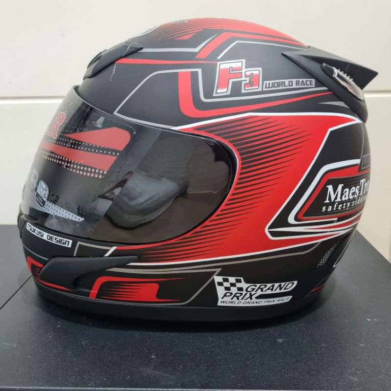 Helm JPN fullface F3 hitam doff stiker merah