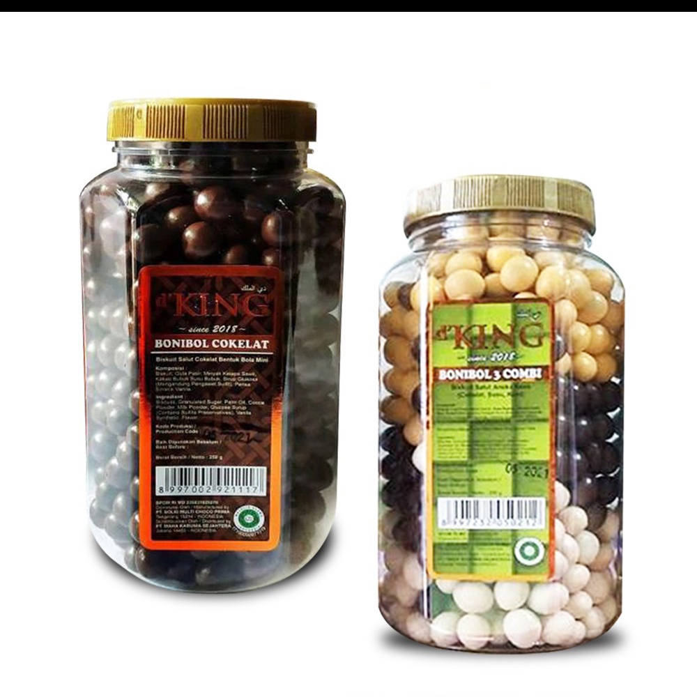 D'KING Bonibol Biskuit Coklat Bentuk Bola Mini Bonibol 3 Kombinasi Coklat / Keju / Susu / 1 TOPLES 250 GRAM