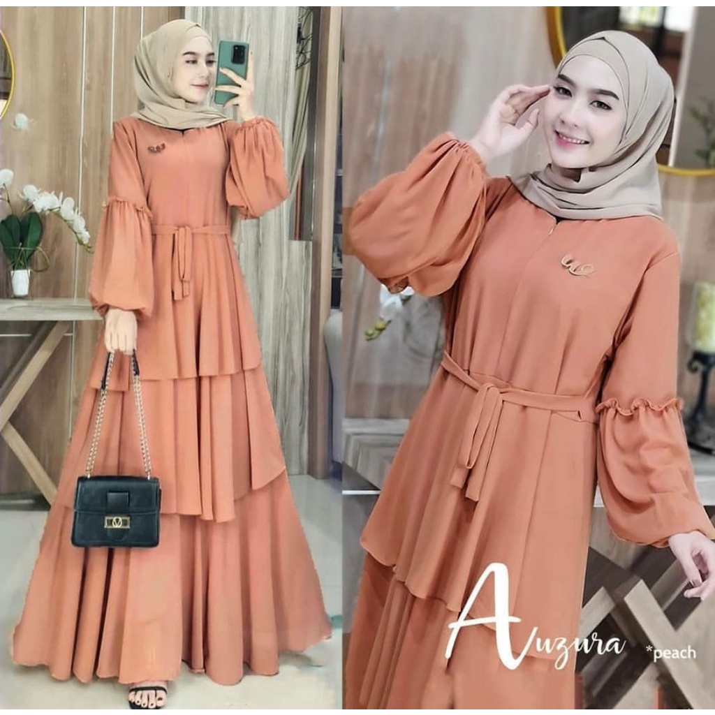 Anzura Dress / Gamis Muslim ceruty babydoll terbaru free bros random realpict / Gamis polos wanita busui friendly