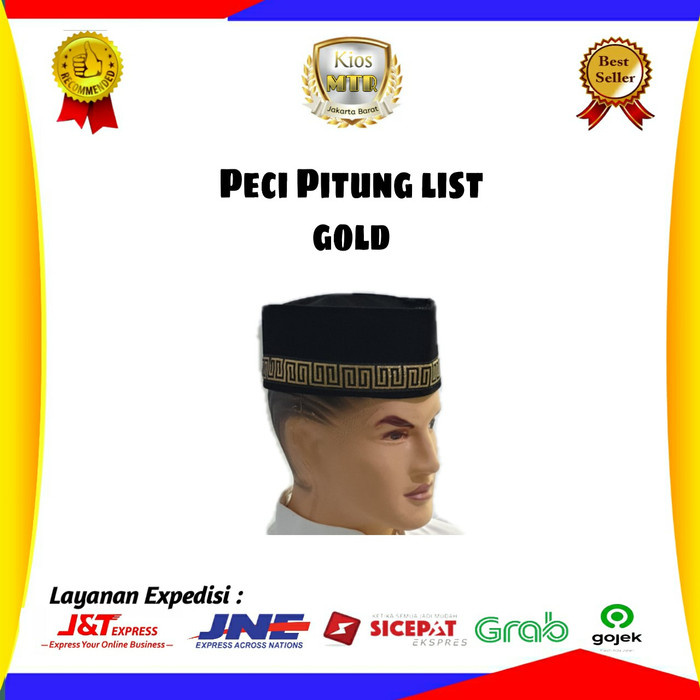 Jual Peci Pitung Betawi hitam bludru motif list renda murah kopiah songkok - GOLD 9 Murah