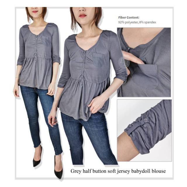 Mud* grey half button blouse