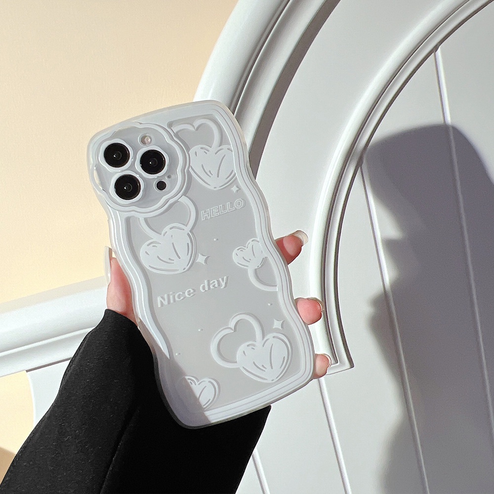 Case Pelindung Transparan Motif Hati Putih Dengan Rantai Untuk Iphone 13 7 + 8 Plus SE 2020 XS XR 11 12 PRO MAX