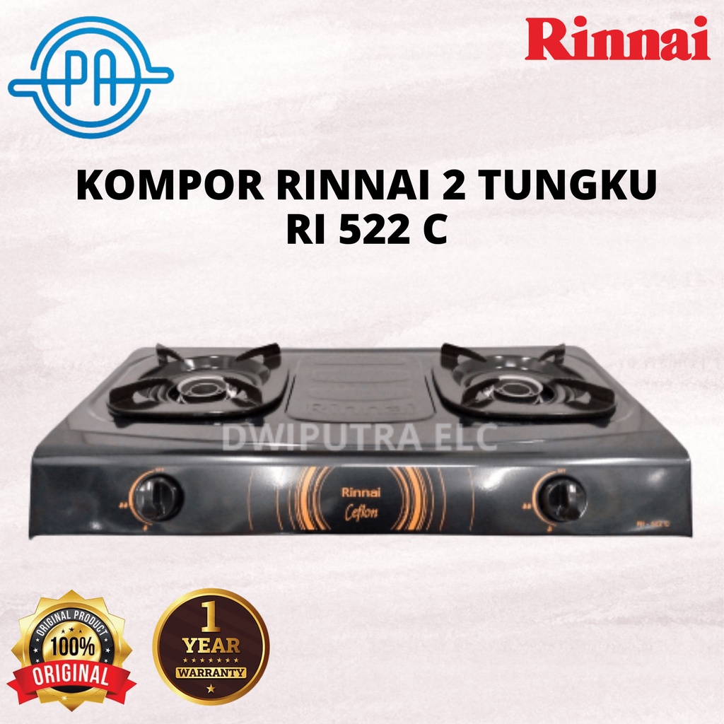 KOMPOR GAS RINNAI 2 TUNGKU RINNAI RI522C RI 522 C TEFLON