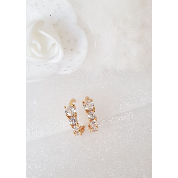 Anting Jepit Permata Zircon Xuping fashion import anting tusuk jepit dewasa lapis emas bestseller