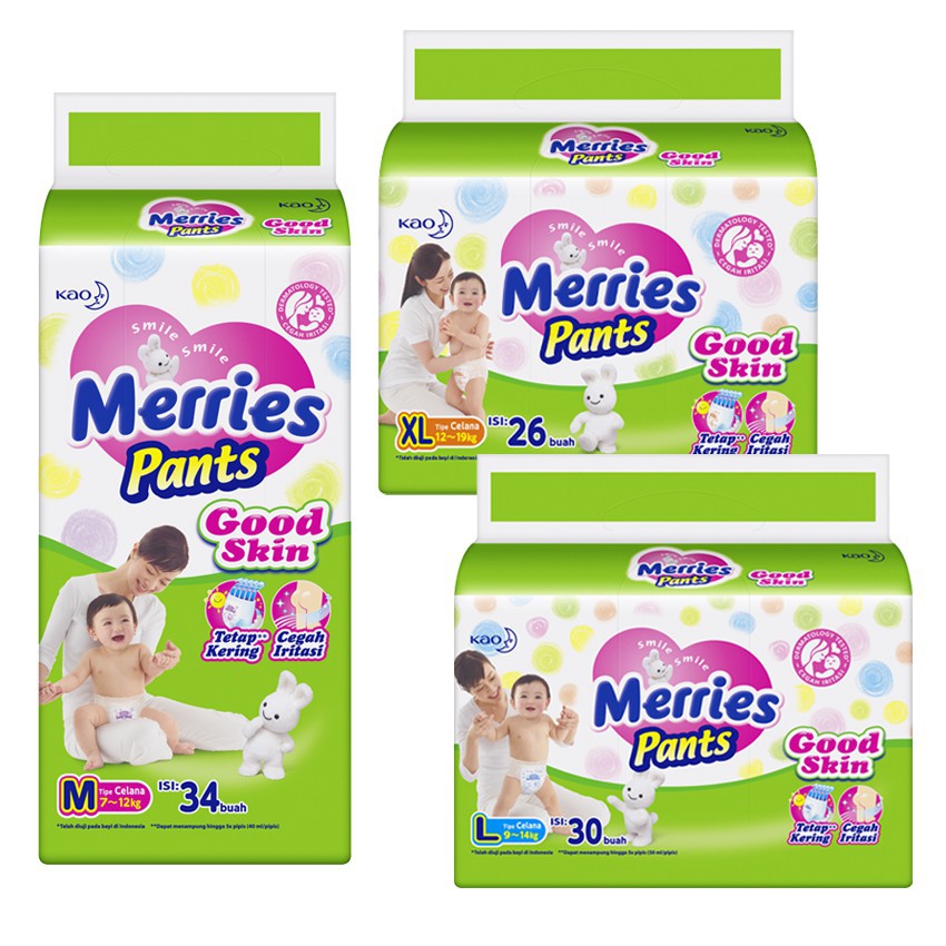 MERRIES GOOD SKIN PANTS/ POPOK SEKALI PAKAI/ POPOK CELANA JUMBO PACK ANAK/ M50 L44 XL38