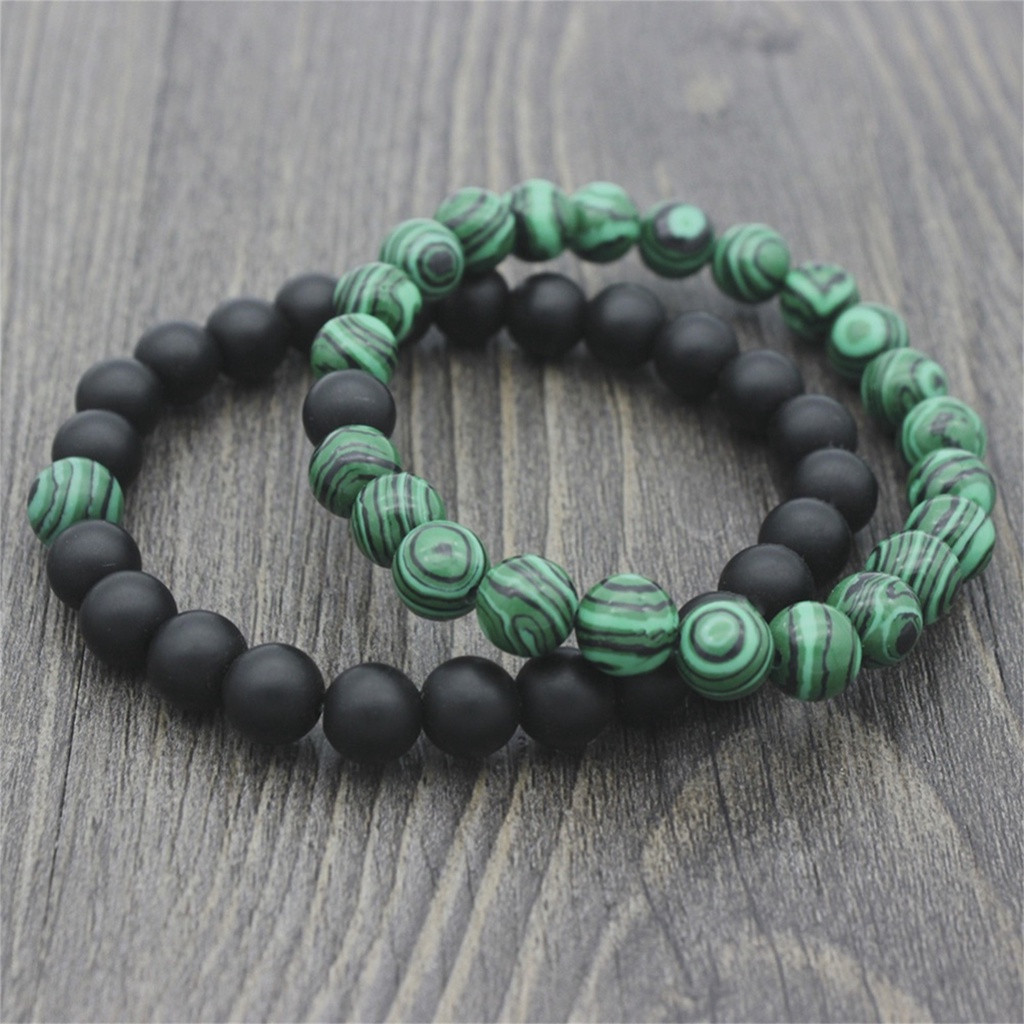 Hu Hu Hu Hu Hu Alat Bantu Pasang Kacamata♡ 1 / 2Pcs Gelang Manik-Manik Batu Malachite Imitasi Diameter 8mm Elastis Untuk Unisex