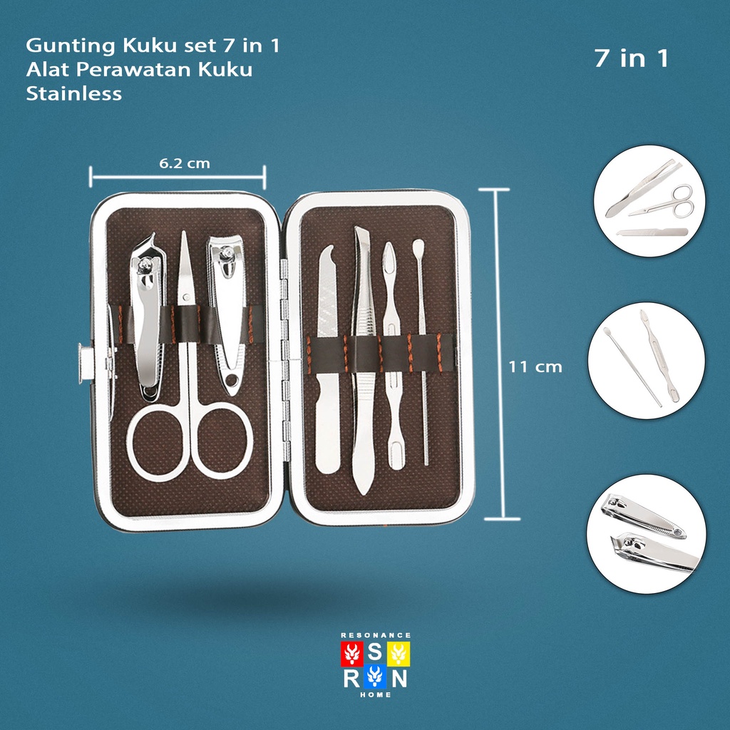 Gunting Kuku set 7 in 1 Manicure Pedicure | Gunting Kuku set 7 in 1 Stainless | Gunting Kuku kantong Kulit