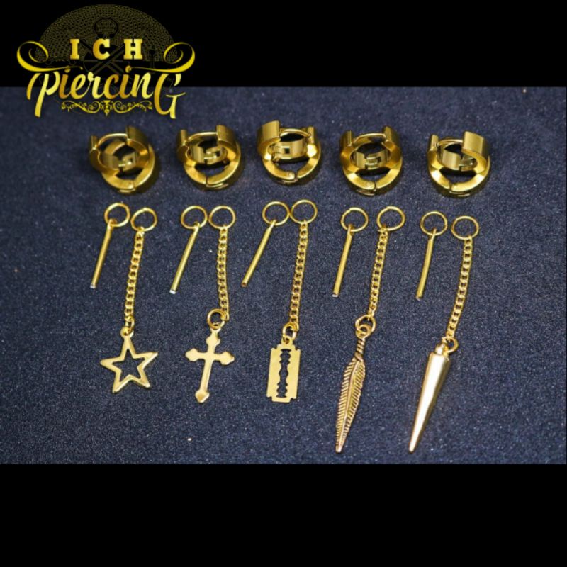 TERBARU ANTING TINDIK DAN JEPIT BTS GOLD 5 VARIASI