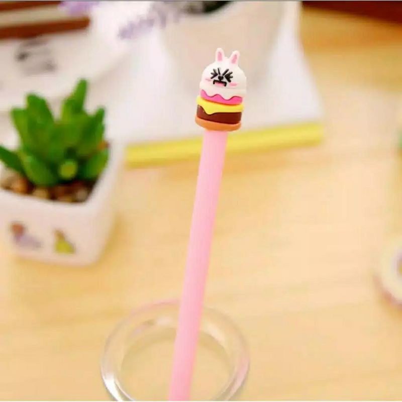 Pulpen gel in karakter burger unik lucu / pena karakter anak-Pink