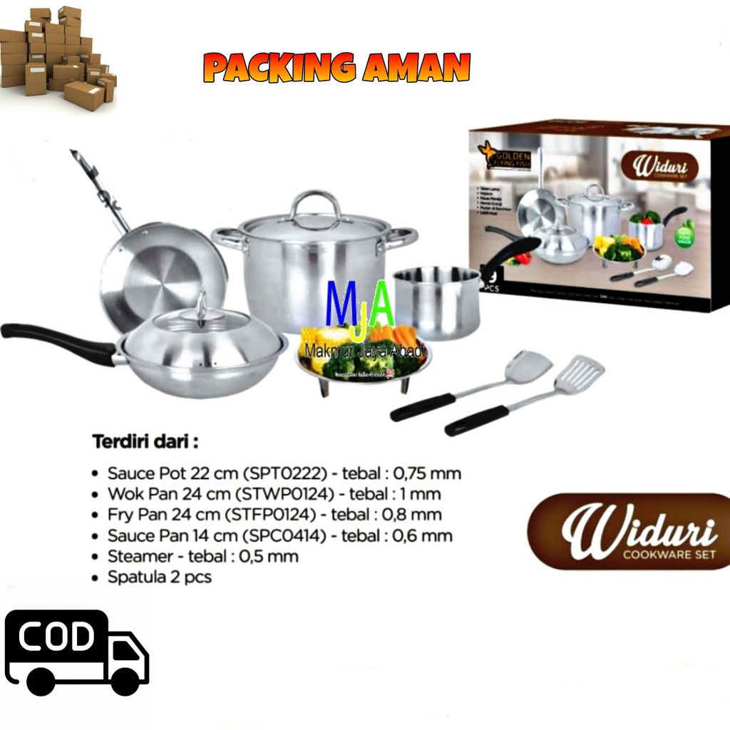 (BISA COD) PROMO Panci Set Golden Flying Fish Cookware Set Widuri 9pcs STAINLESS STEEL Premium