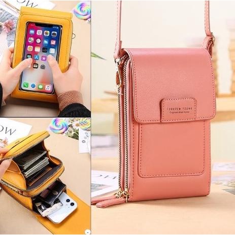 Tas Selempang Wanita Kulit Layar Sentuh Dompet Hp Multifungsi Pouch Hp