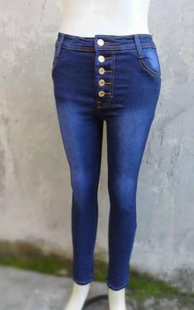 celana jeans highwaist kancing 5 navy softjeans street hw high waist jeans wanita