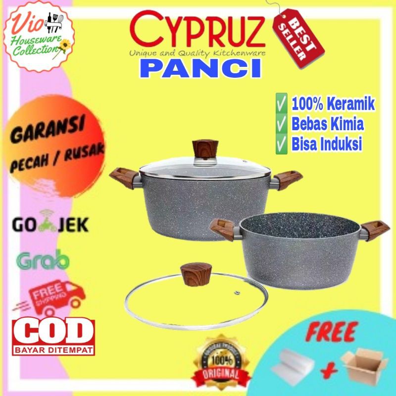 Cypruz Panci Keramik Korea Anti Lengket Tutup Kaca 20cm dan 24cm | Panci Granit