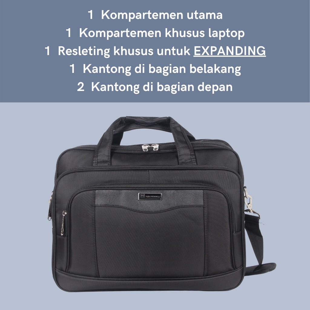 Briefcase Tas Kerja Kantor Kuliah - Tas Laptop bisa Expanding POLO HUMMER