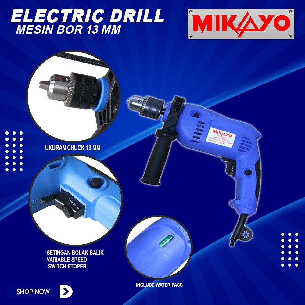 Mesin Bor Tembok Beton mikayo Impact Drill 13mmmikayo Bolak Balik Berkualitas dan Awet