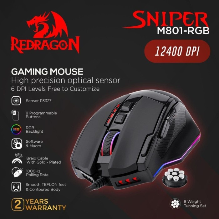 Mouse Gaming Redragon Macro Wired Sniper M801-RGB