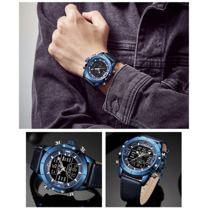 Jam Tangan Pria Naviforce NF9153 Original Garansi 1Tahun Double Time Tali Kulit(Anti air)