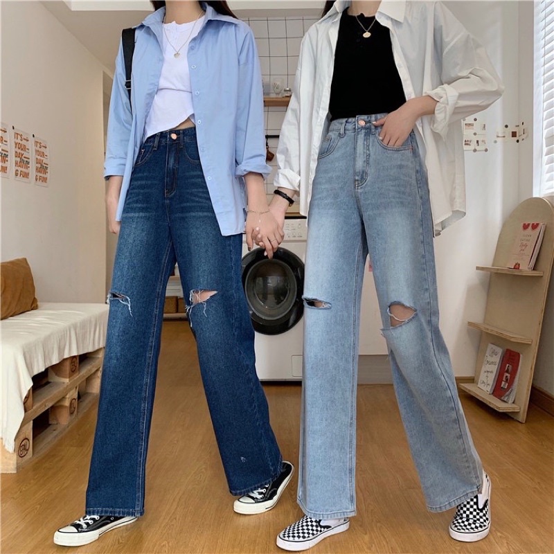 CLOTHIER - Cami Baggy Ripped Jeans | Unisex Light Medium Dark Blue Wide Leg Denim