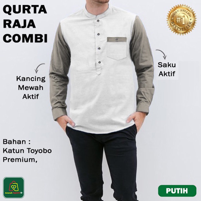 Baju Muslim Pria QURTA RAJA COMBI Lengan Panjang Bahan Toyobo Premium Size M-XXL / 26255 26257 26259 26261