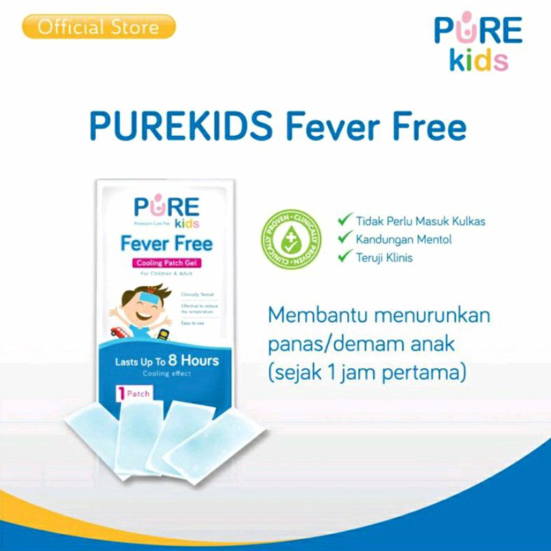 Bye Bye Fever Bayi Anak | Pure Baby Kids Fever Free Cooling Patch Gel Plester Kompres Penurun Demam Bayi