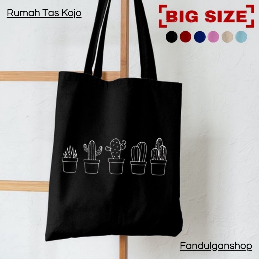 FLASH SALE 7.7 - TOTEBAG MOTIF TANAMAN KAKTUS - RESLETING BAHAN KANVAS / DINIR 300 UKURAN 35X40 CM