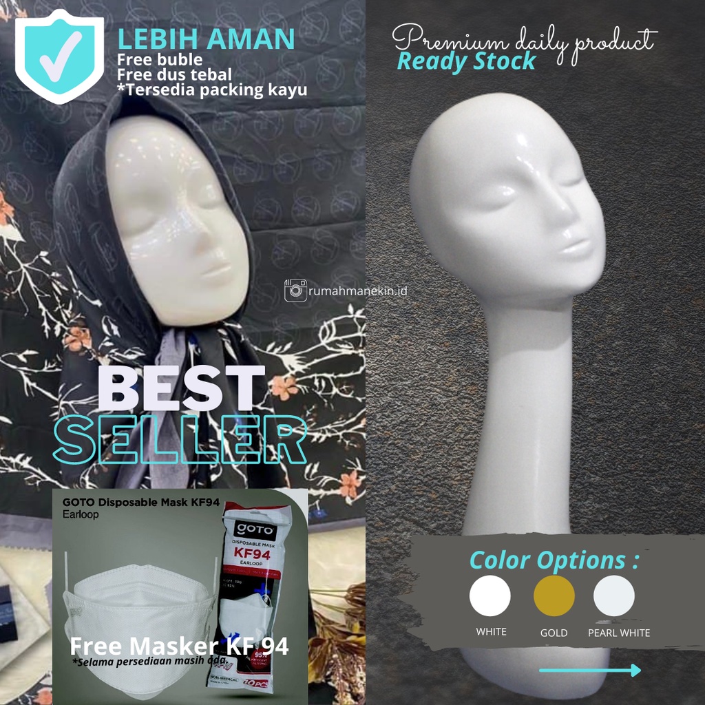 Manekin Kepala Dewasa | Kepala Hijab | Manekin hijab fiberglass | Manekin leher panjang | Manekin Ke