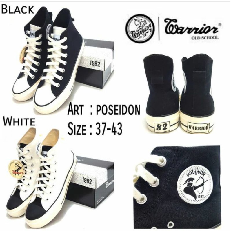 SEPATU SEKOLAH / SEPATU FASHION UNISEX TERBARU WARIOR ART POSEIDON SIZE 37-43 2Warna Hitam Dan Putih