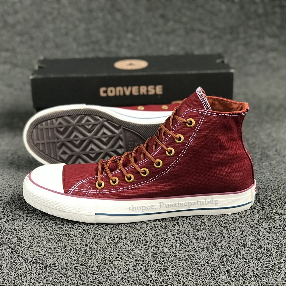 (BAYAR DITEMPAT) Converse Premium Tali Tan High Maroon