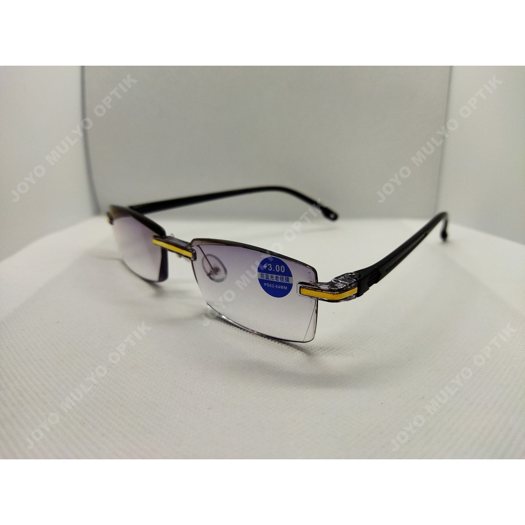 kacamata baca blueray | Plus | Antiradiasi | Pria | Frameless | +3.00