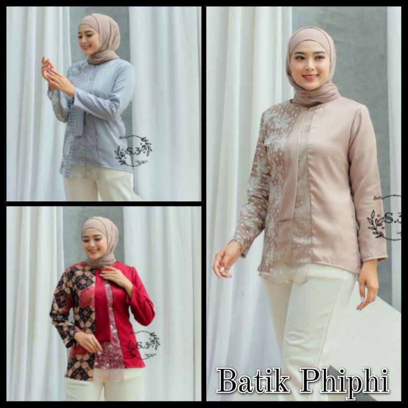 Atasan Batik Wanita Modern / Blouse Batik Kombinasi Mosscrepe Size M, L, XL ( ORIGINAL )