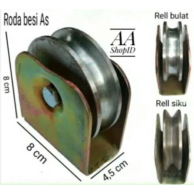 roda bubut As Super 8cm pagar besi rel bulat/siku (U/V)