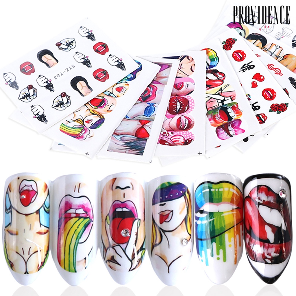 Providence 9pcs / Set Stiker Nail Art Diy Bentuk Bibir Sexy Sunfast