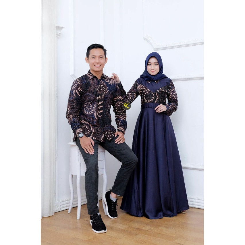 KHANSABATIK [READY JUMBO] Setelan Velvet Couple Batik Pasangan Terbaru 2021 Kemeja Lengan Panjang Lamaran