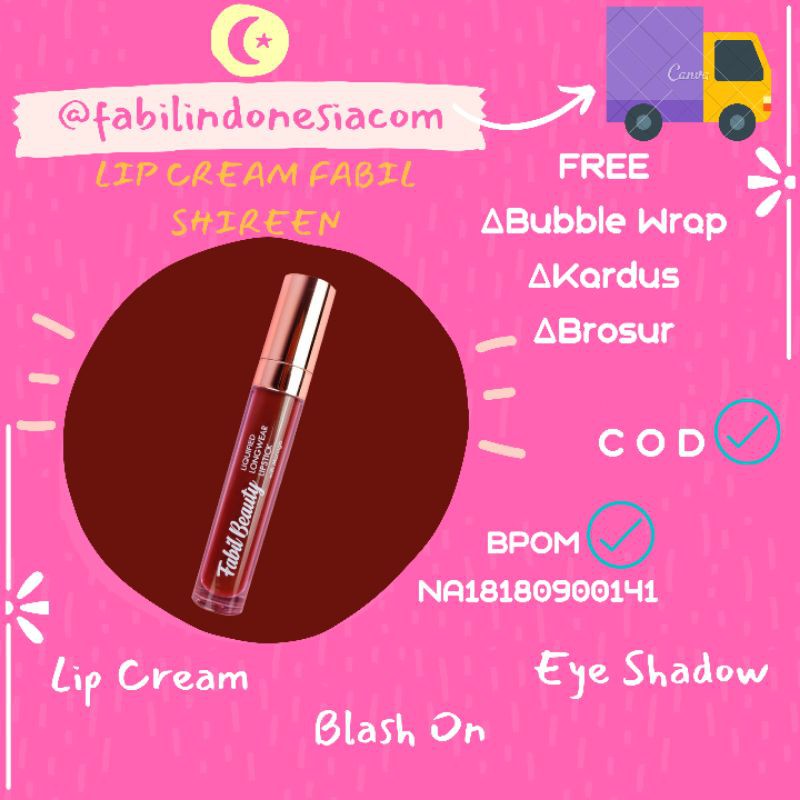 FABIL INDONESIA 7DRS LIPCREAM FABIL SHIREEN MATTE MORINGA FABIL SKIN FABIL BEAUTY HERBAL SUNNAH