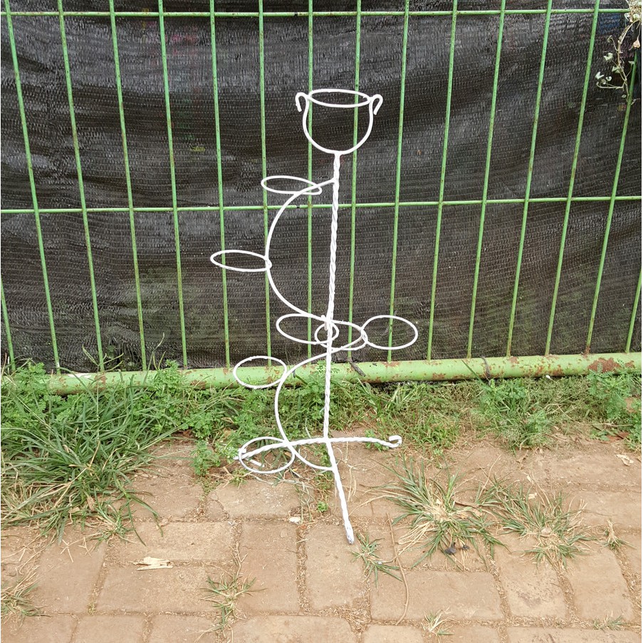 RAK BESI POT BUNGA / KAKTUS LINGKAR ISI 7 POT 10 GOJEK GRAB ONLY PUTIH