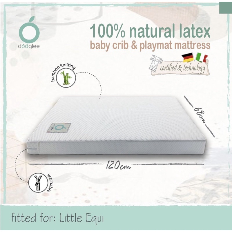 Natural latex mattress merk dooglee size 120x68x10 preloved (suitable for baby box little equi)