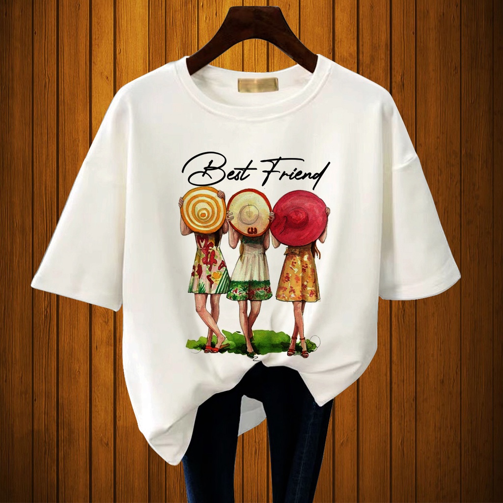 CALVIERO SHOP - BAJU KAOS WANITA DEWASA PRINT CASUAL BEST FRIEND