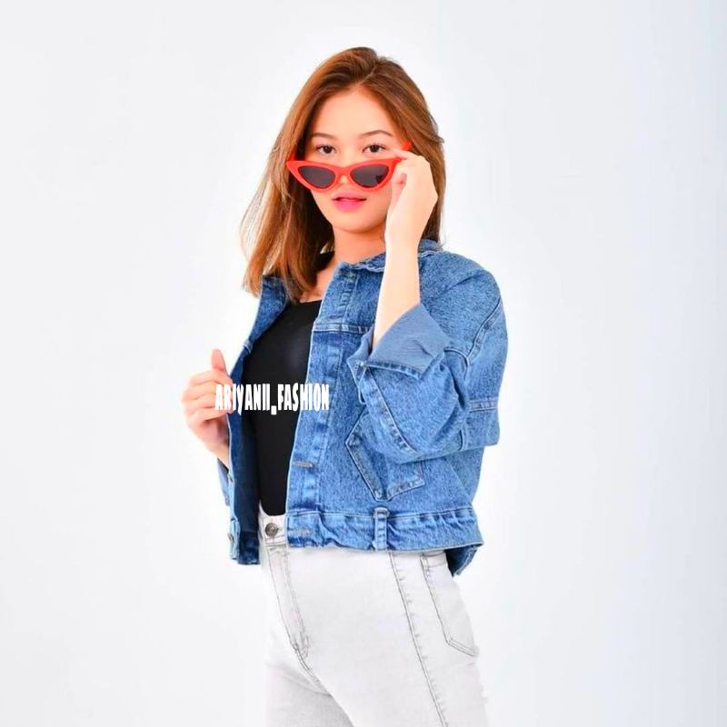 ARN - JAKET JEANS CROP WANITA JACKET JINS DENIM Model KANCING BELAKANG ZARA BARU OVERSIZE CEWEK MURAH KEKINIAN KOREAN Snow