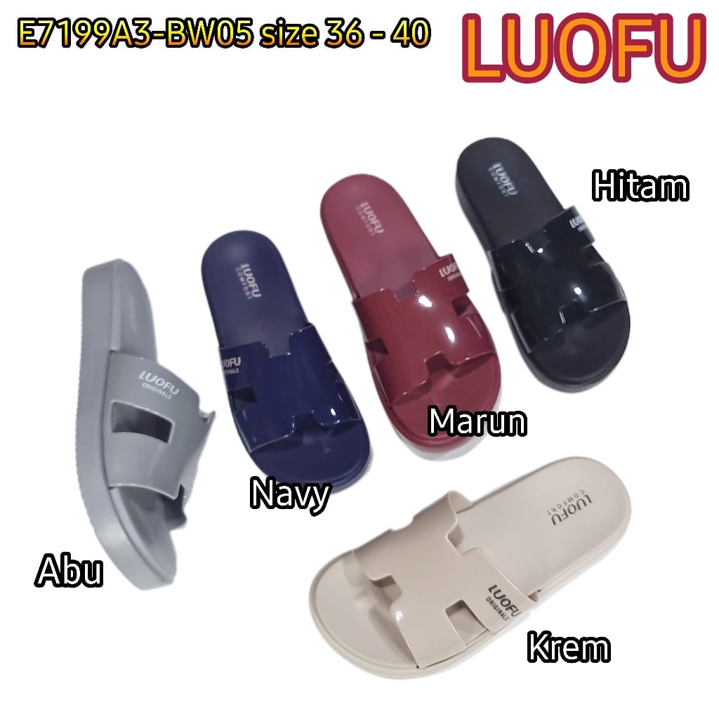 sandal wanita luofu sendal karet cewek selop import E7199A3-BW05