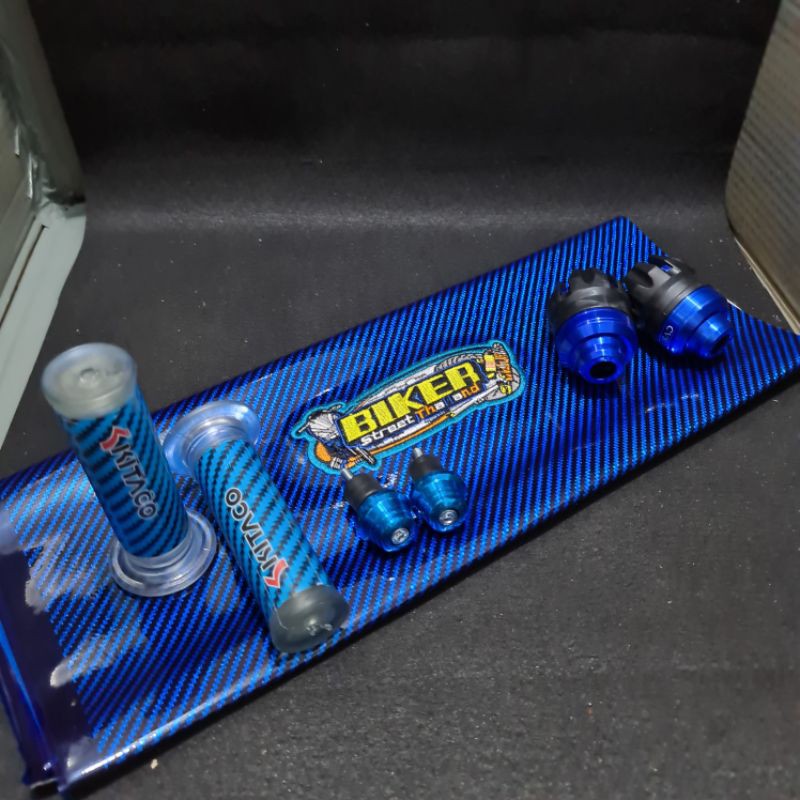 Paket kulit jok karbon / Grip karbon / jalu as biru / jalu stang biru