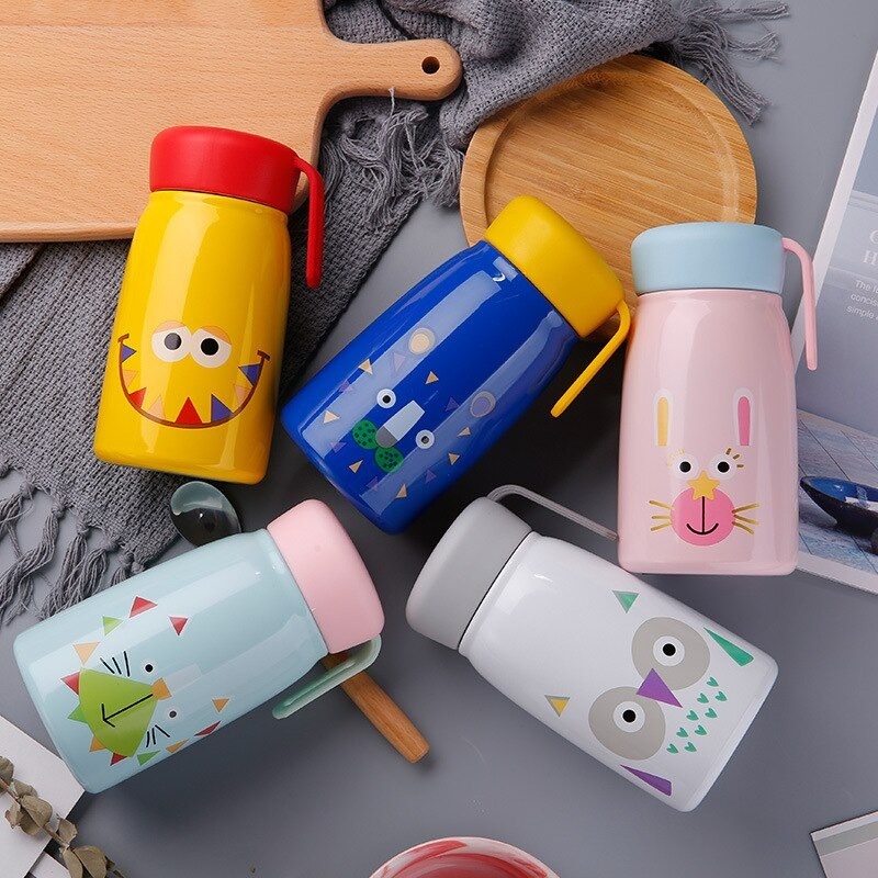 Botol Minum Thermos Anak mini termos Anak Lucu Stainless Steel BPA Free 380ml Biru Putih