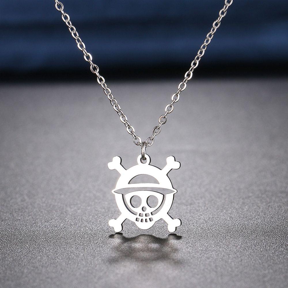 Mxbeauty Skeleton Kalung Perempuan Rantai Klavikula Unik Hip Hop Emas Perak Anti Karat Perhiasan Anime Sweater Rantai Bajak Laut Liontin Gaya Korea Kalung