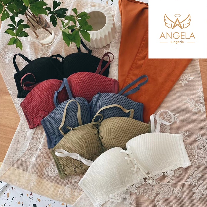 ANGELA PREMIUM JAPAN Bra BH Push Up Set Tanpa Kawat Celana Dalam Wanita Bikini Sport Beha Lingerie Korea Fashion Bralette Remaja Perempuan Sexy Pakaian Dalam COD Renang Motif Cewek Pita Bunga Murah Joice Jumbo Bralette