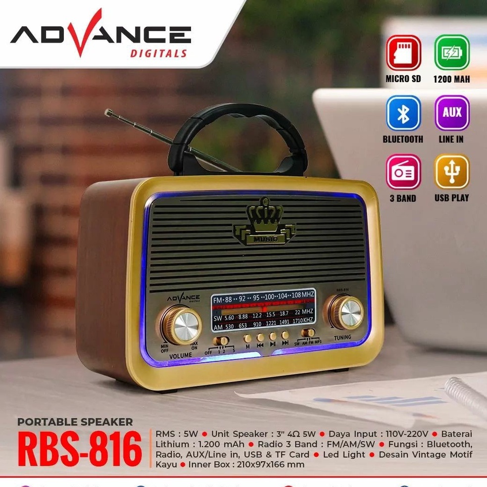 Speaker Radio Advance RBS-816 RBS- 836 Radio AM/FM/SW, memori, USB / RBS 816 / RBS816 (Radio Player)