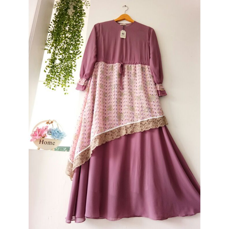 Marsha Dress  pinky plum (hanya gamis saja) ORIGINAL BY ADREANNA