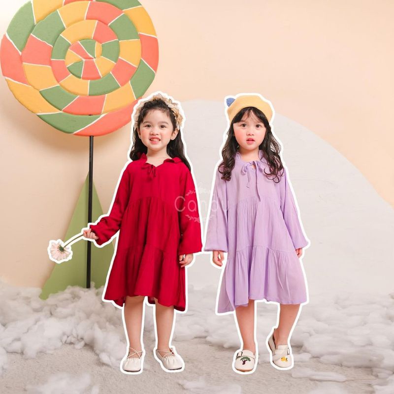 dress anak perempuan bahan katun crinkle 1-4tahun