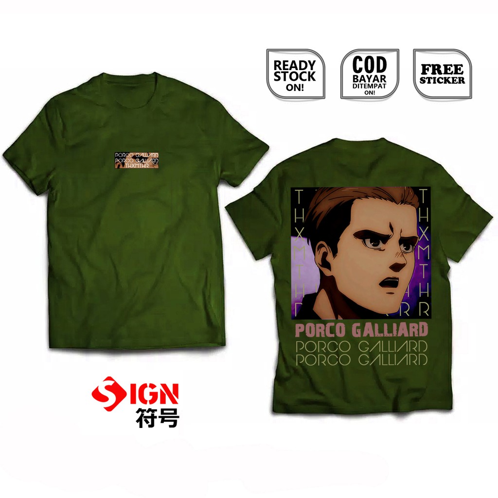 KAOS MANGA PORCO GALLIARD ATTACK ON TITAN ASSASIN BAJU JEPANG PASUKAN BERSENJATA MIKASA ACKERMAN SC