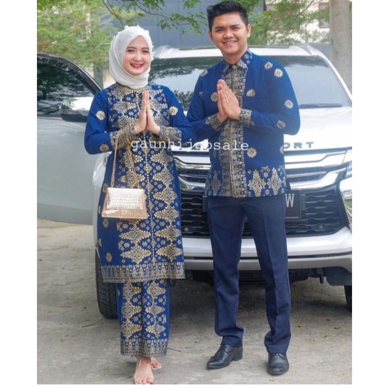 SET SONGKET KURUNG BIRU NAVY-COUPLE SONGKET PALEMBANG TERBARU