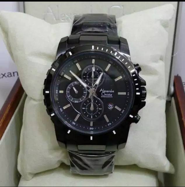 Alexandre Christie 6141 fullblack jam tangan pria